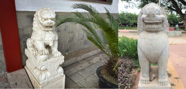 左:中国の石獅子/右:タイ・ラオスなどのシンハ像