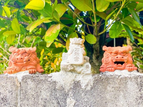 明らかに表情で分かるオスメス一対の素焼きシーサー